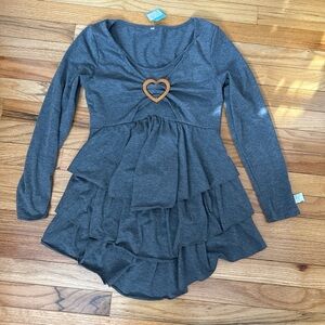 Gray Long Sleeve shirt with ruffles with Heart Detail